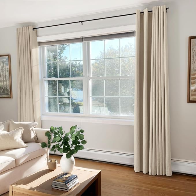 100% Blackout Linen Textured Curtains 96 Inch Long, Natural Flax | 100% - Image 7