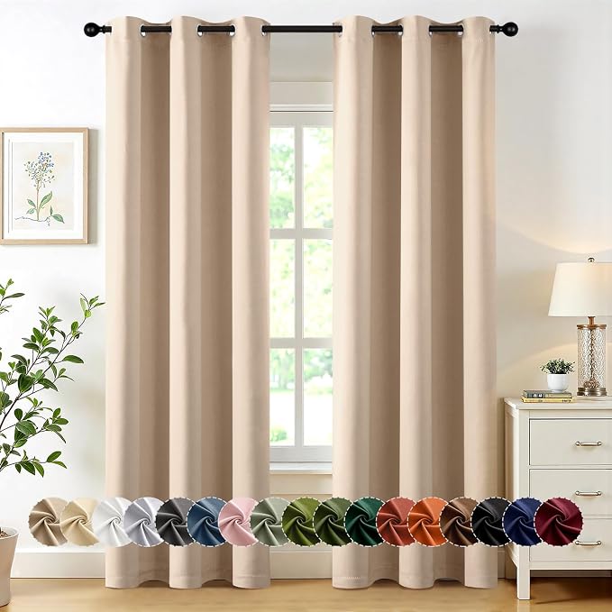 MIULEE Blackout Curtains for Bedroom 2 Panels 40 x 84 Inch Long Beige | Thermal by MIULEE
