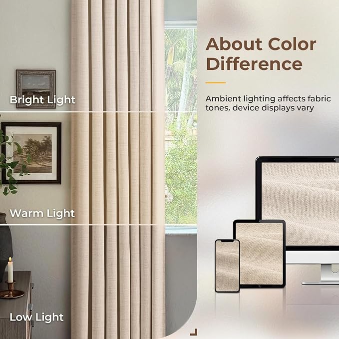 100% Blackout Curtains for Bedroom Oatmeal Linen Look Curtains 84 Inch Long | - Image 9