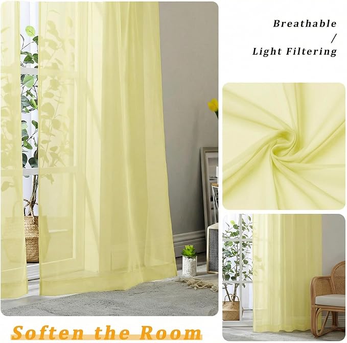 Gwine Light Yellow Sheer Kitchen Curtains 36 Inch Length - Image 5