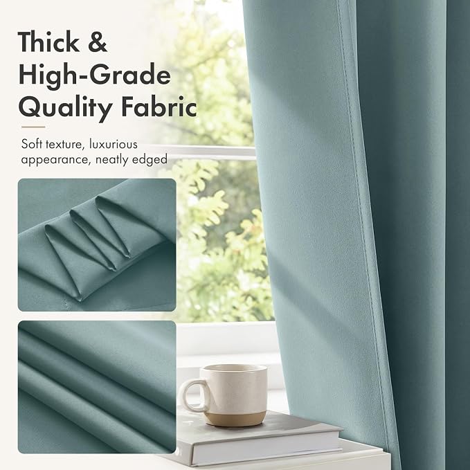 MIULEE 84 Inch Length Dusty Blue Blackout Bedroom Curtains Set of 4 | Thermal - Image 5