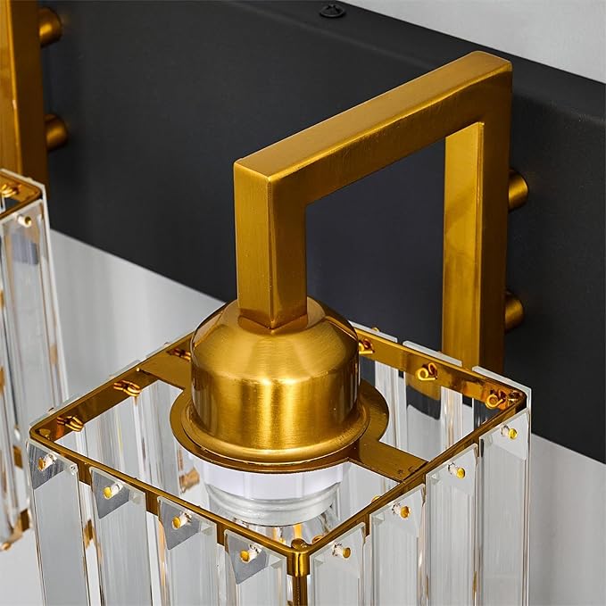 Modern Bathroom Vanity Light 4-Lights Black Gold Crystal Wall Lamp Bathroom Modern Crystal Vanity Lighting