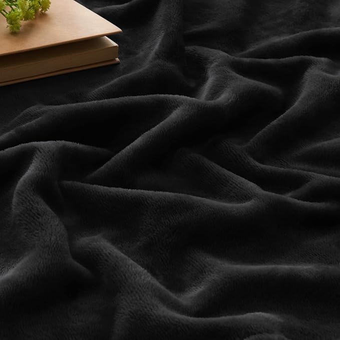 BEDELITE Fleece Blanket Soft Plush Queen Size Bed Blanket Black 90"x90" | Ultra - Image 4