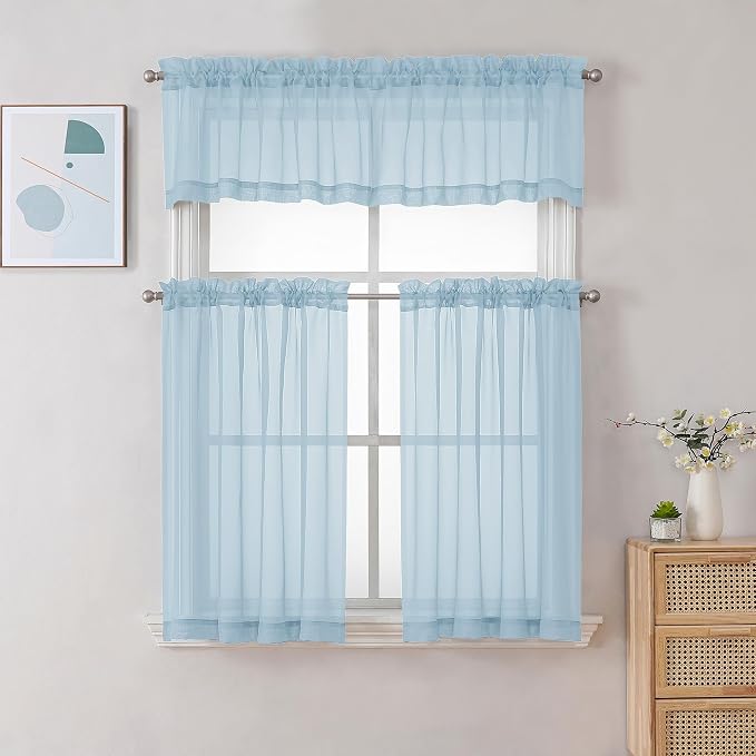 Gwine Sky Blue Valances for Windows, Small Light Filtering Rod Pocket Cafe - Image 2