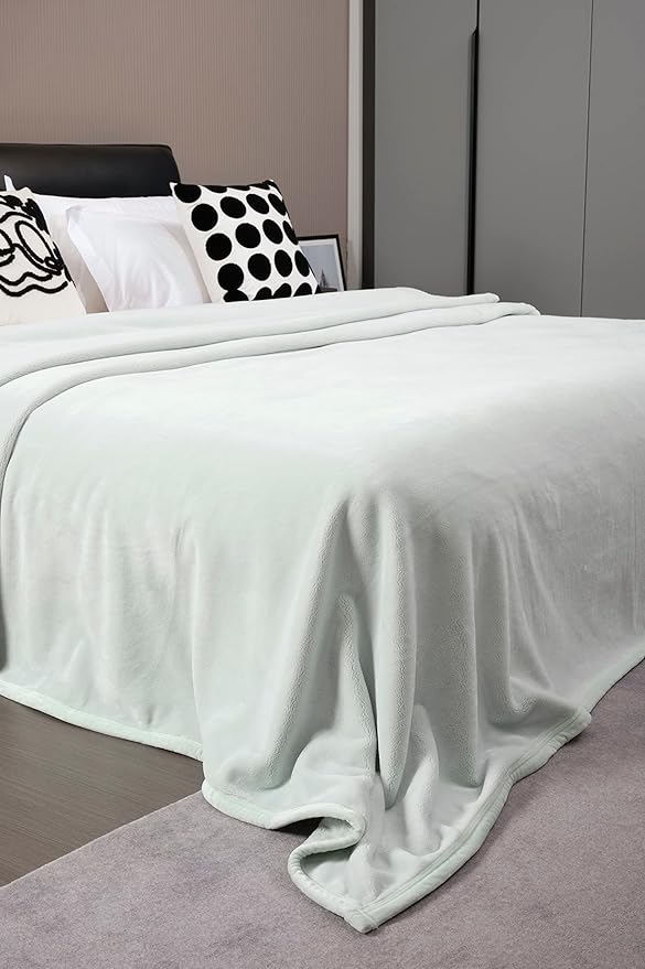Mellowdy Extra Thick Hearty Plush Flannel Blanket (Pale Mint, 60x80) - 500GSM Twin Size Warm Blanket for Winter, Fall | Soft, Fluffy, Cuddly, Perfect for Bed, Oversized Throw for Couch, Sofa