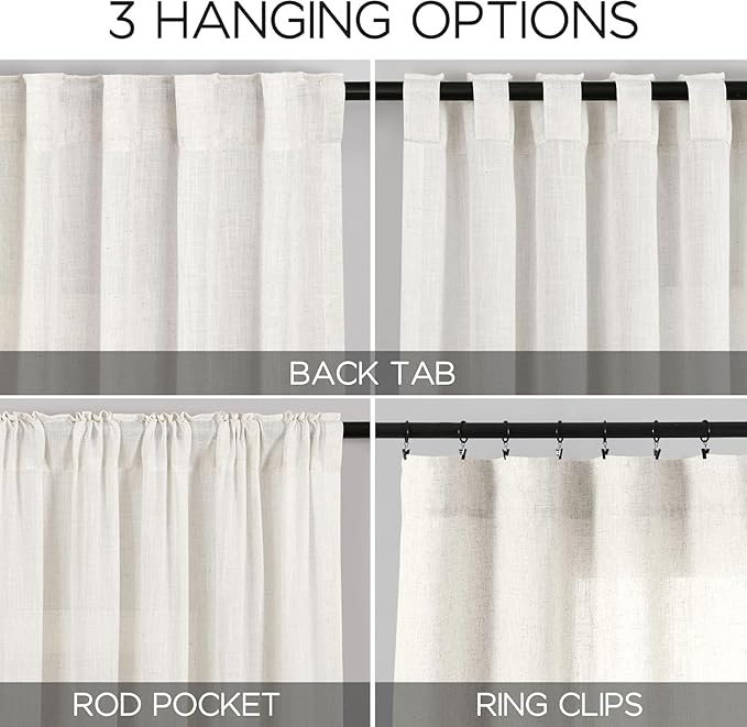 Nanspring Beige White Linen Curtains 84 Inch Length - Image 2