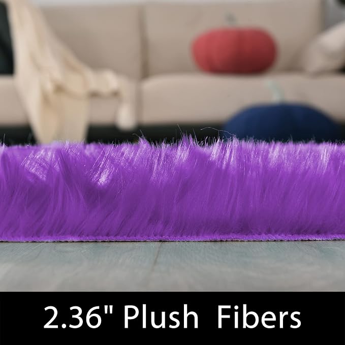 Latepis Fluffy Shag Purple 3x5 Rugs Washable Faux Fur Rug Furry Carpet - Image 2