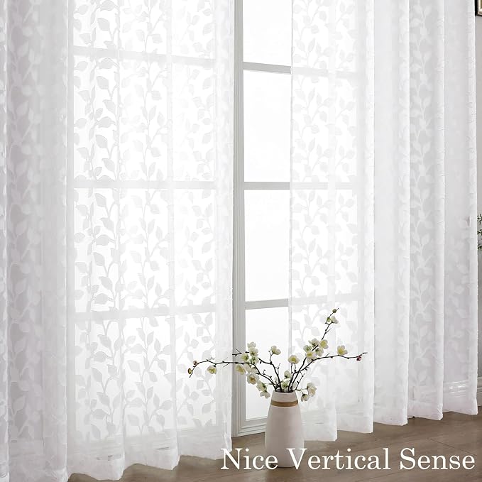 Chyhomenyc White Sheer Curtains 96 Inch Length 2 Panels Set, Light Filtering - Image 9