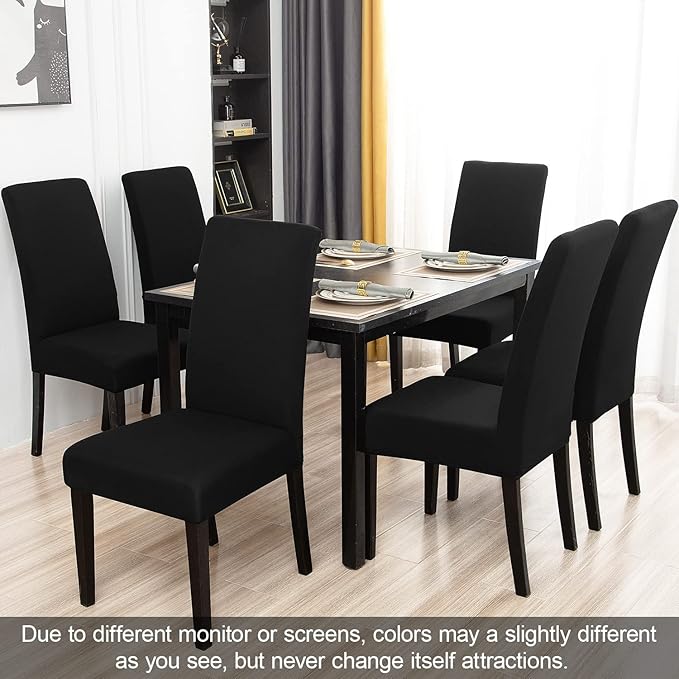 JQinHome Dining Chair Covers Dining Room Chair Slipcovers, High Stretch Removable Washable Parsons Chair Slipcover for Home Party Hotel Wedding Ceremony (Black)