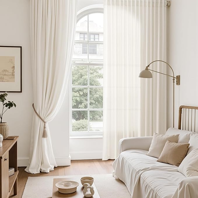 Modern Linen Curtains for Living Room 102 Inches Long Light Filtering Semi - Image 6