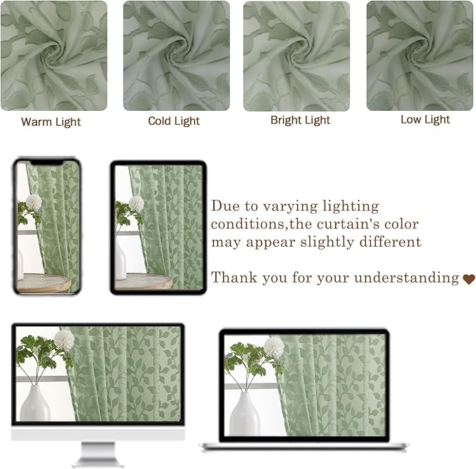 Chyhomenyc Sage Green Sheer Curtains 63 Inch Length 2 Panels Set, Light - Image 8