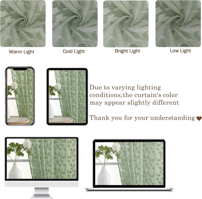 Chyhomenyc Sage Green Sheer Curtains 96 Inch Length 2 Panels Set, Light - Image 3