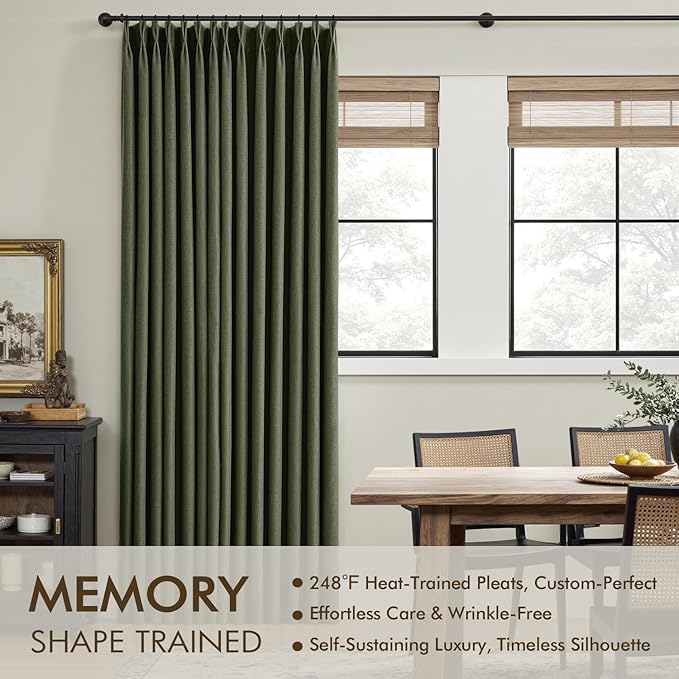 MIULEE Olive Green Pinch Pleated 100% Blackout Linen Curtains 40x63 Inches | - Image 3