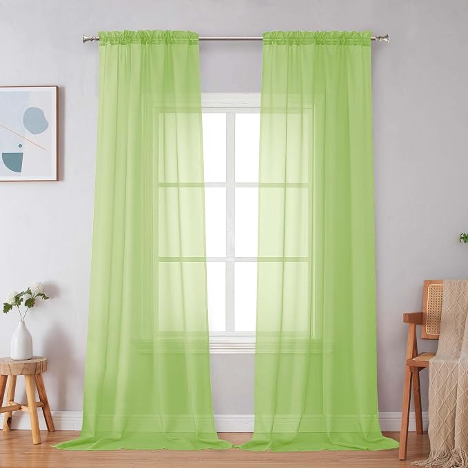 Simplebrand Lime Sheer Curtains 96 Inches Long, Light Filtering Rod Pocket - Image 5