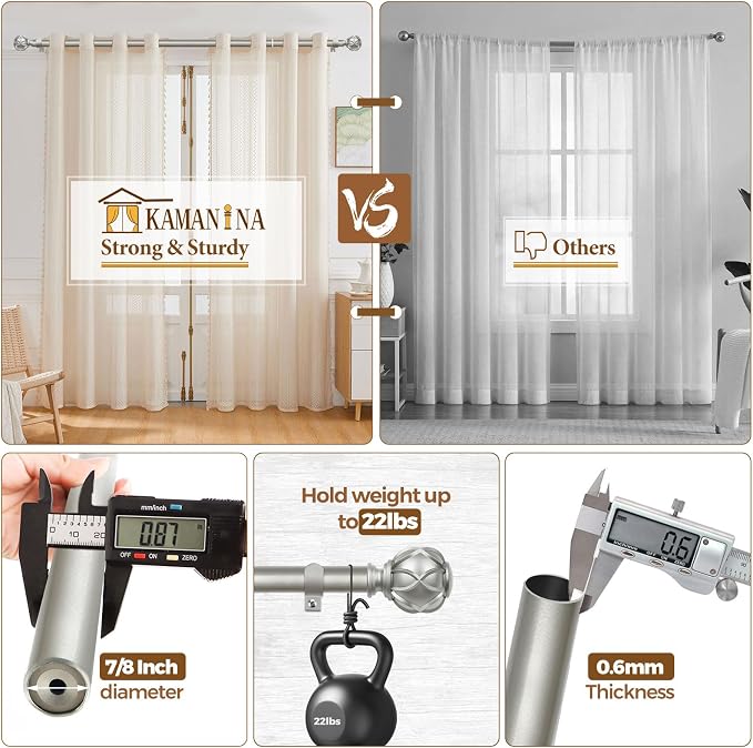 KAMANINA Curtain Rods for Windows 66 to 120 Inch, 7/8 Inch Antique Silver Heavy - Image 6