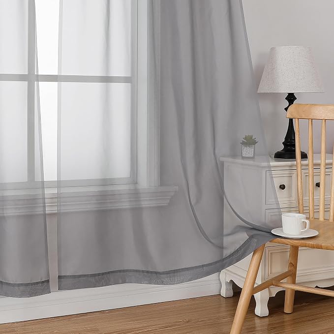 Simplebrand Grey Short Sheer Kitchen Tier Curtains 36/42 Inch Rod Pocket Cafe - Image 4
