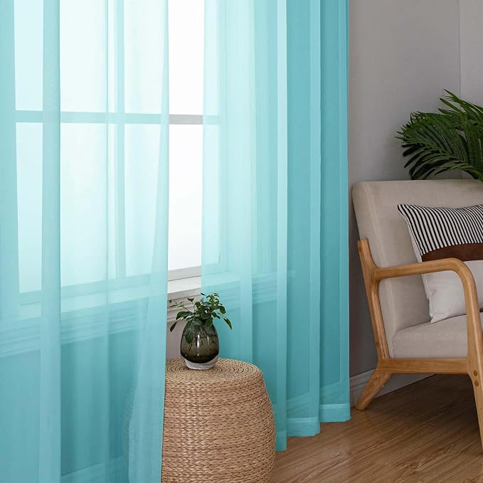 Lecloud Aqua Sheer Curtains for Living Room 63 Inch Length 2 Pcs, Voile Light - Image 6