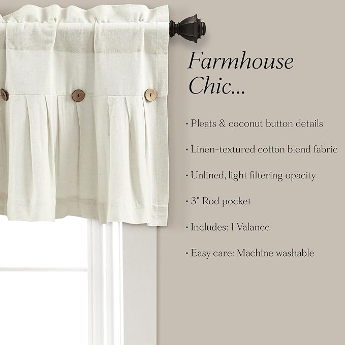 Lush Decor Linen Button Farmhouse Valance Curtians 84"W x 18"L Off White - Image 6
