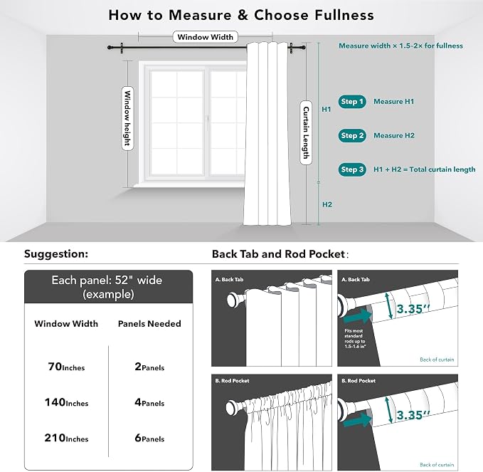 Deconovo Blackout Curtains, Thermal Insulated, W52 x L84 2 Panels, Back Tab - Image 9