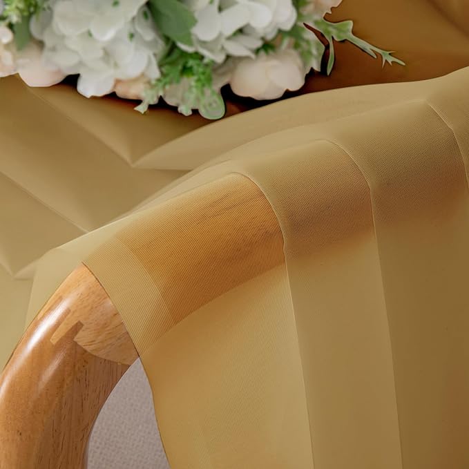 Chyhomenyc Extra Long Gold Sheer Curtains 108 Inches Long 2 Panels, Light - Image 7
