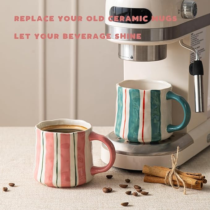 Vibrant Striped Ceramic Coffee Mug - Unique Red Design, 12oz, Microwave & Dishwasher Safe, Perfect for Daily Brews tea or coffee