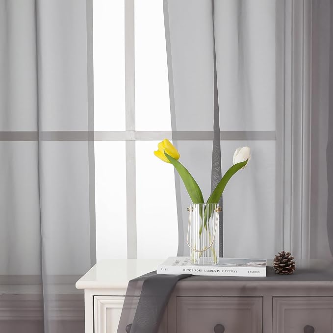 Charcoal Grey Sheer Curtains 78 Inches Long 2 Panels, Light Filtering Voile - Image 6