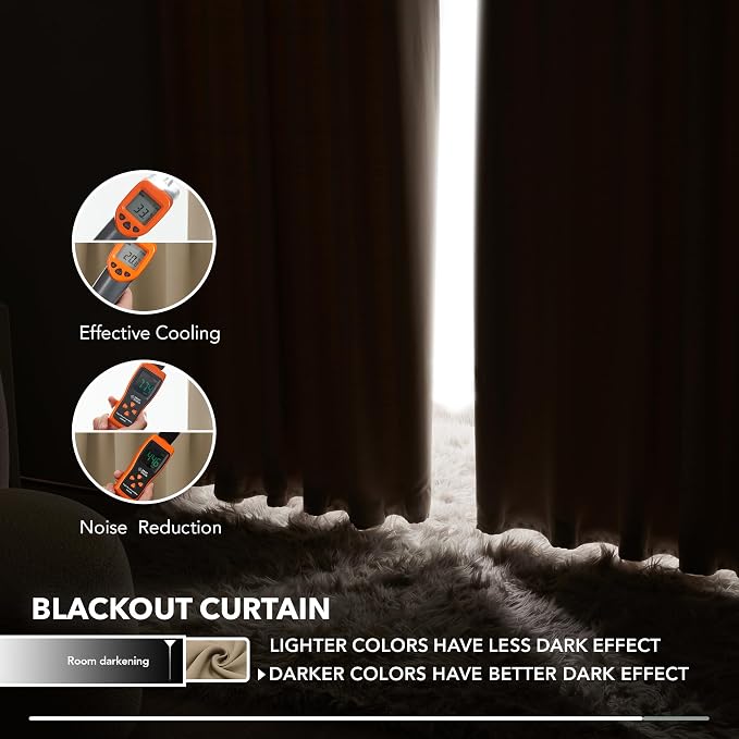 Deconovo Blackout Curtains, Thermal Insulated, W52 x L95 2 Panels, Back Tab - Image 5