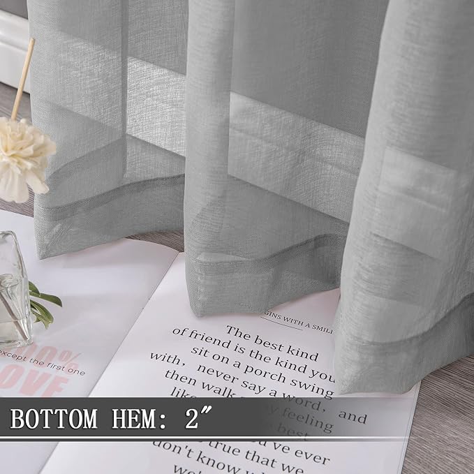 Tollpiz Short Sheer Curtains Linen Textured Living Room Curtain Sheers Light - Image 4