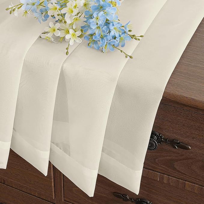 Cream Small Sheer Curtains 2 Panels Set, Kitchen Curtains 36 Inch Length - Image 6