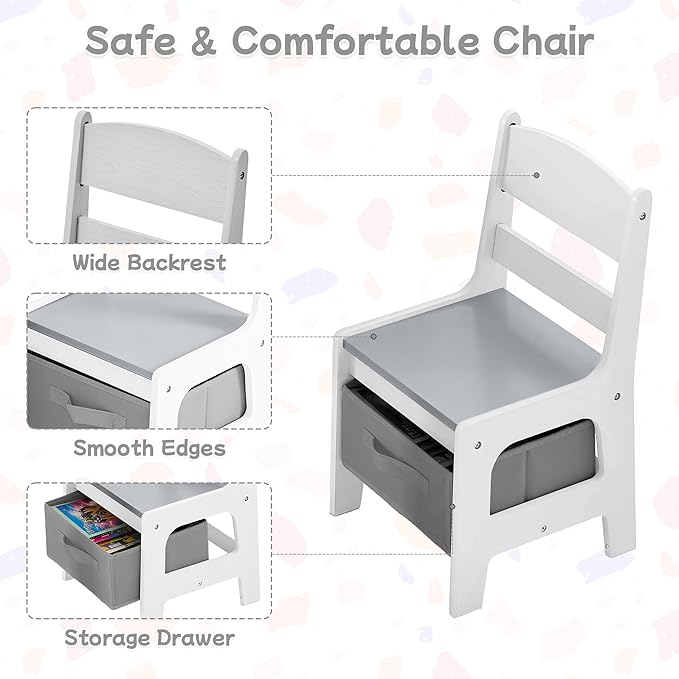 Kids Table and Chair Set, 3 in 1 Wooden Activity Table with Detachable Tabletop, Toddler Table and Chair Set with Storage Drawer, Kids Play Table for Children Art, Craft, Eating, Learning