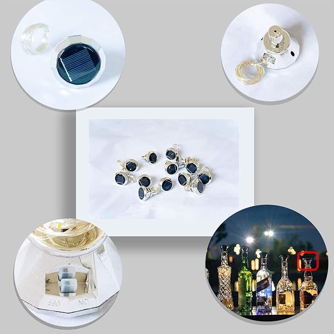 Solar Wine Bottle Lights Outdoor, Cork Lights for Wine Bottles Waterproof, Fairy Lights Solar for Wedding Party Garden Patio Pathway Decor, Suitable for Most Wine Bottle Mouths-MultiColor (8 Pack)