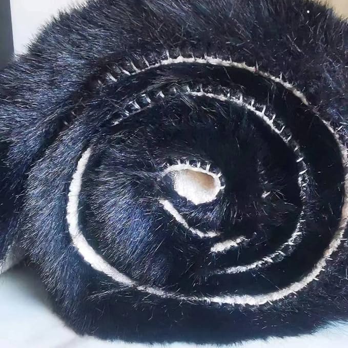 Ghouse Faux Rabbit Fur Round Rug 5ft Black Round Rugs - Image 7