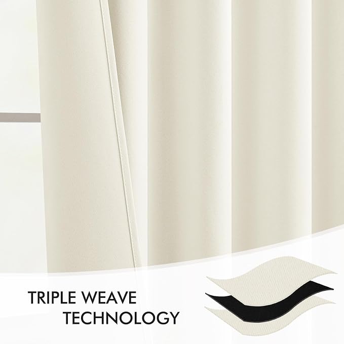 MIULEE Cream Back Tab Blackout Curtains 52x102 Inch Long 2 Panels Set | Rod - Image 7