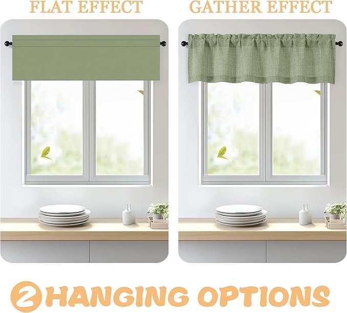 OWENIE Sage Green Valances for Windows 1 Pcs, Light Filtering Textured - Image 5