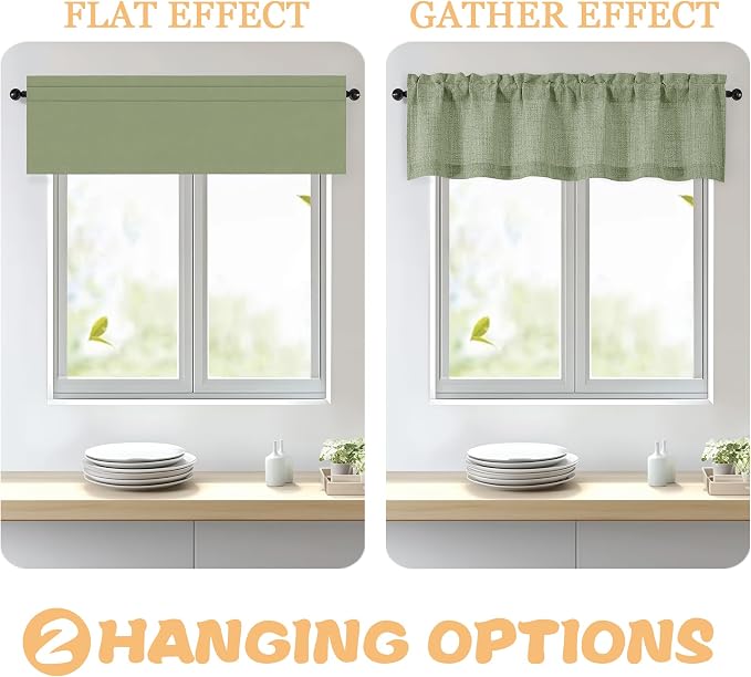 OWENIE Sage Green Valances for Windows 1 Pcs 20 Inch Length, Light Filtering - Image 5