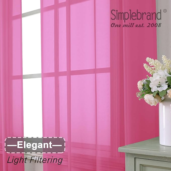 Simplebrand Hot Pink Sheer Curtains 84 Inches Long, Light Filtering Rod Pocket - Image 3