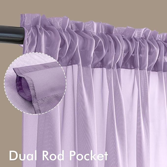MIULEE Light Purple Sheer Curtains 108 Inches Long, 4 Panels Set, Lavender - Image 3