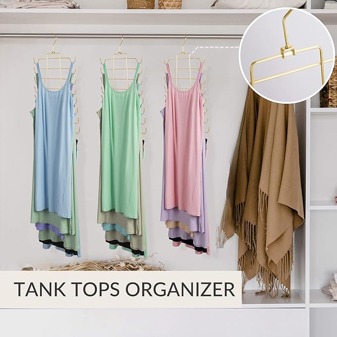 ZEDODIER Tank Top Hanger, 2 Pack Space Saving Bra Hangers, Non-Slip Hanging Sport Bras Holder, Closet Organizers and Storage for Camisoles Tank Tops Bras Ties Swimsuits Strappy Dress, Gold