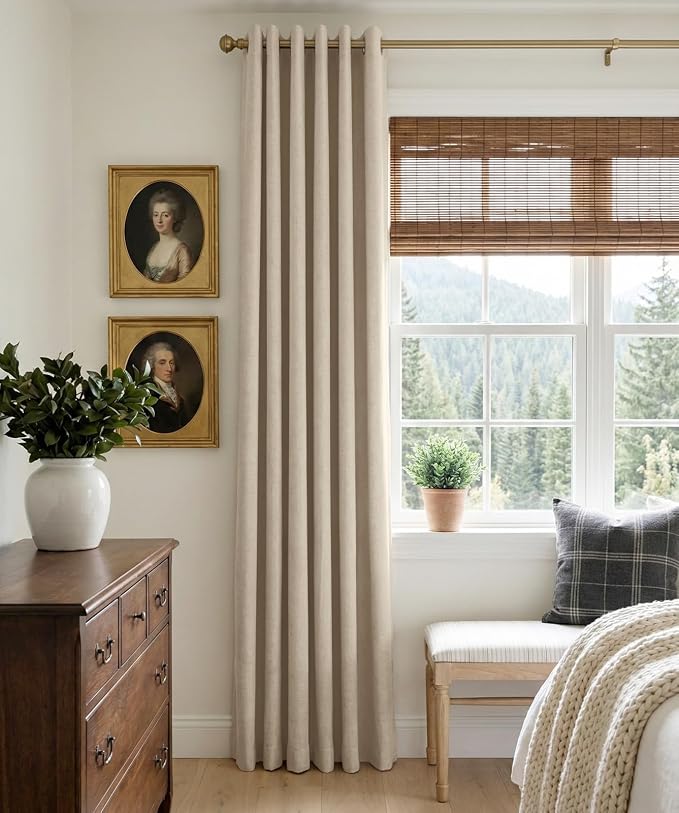 100% Blackout Linen Textured Curtains 108 Inch Long, Natural Flax | 100% - Image 2