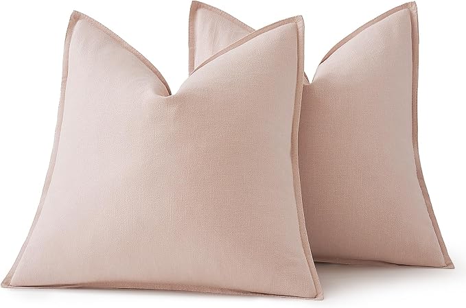 MIULEE Decorative Linen Pillow Covers 20x20 Inch Light Pink | Boho Farmhouse​ - Image 6