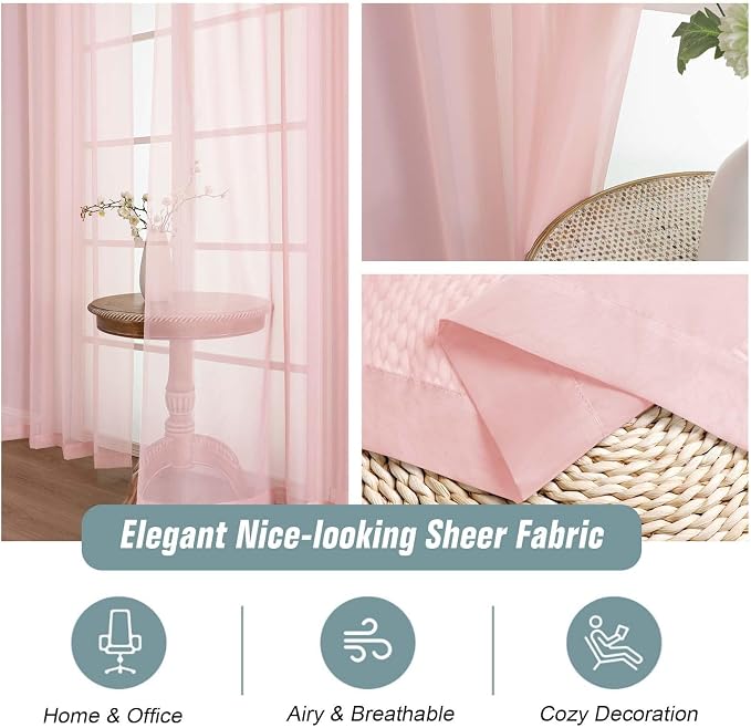 Blush Pink Sheer Curtains 90 Inches Long 2 Panels, Light Filtering Solid Sheer - Image 4