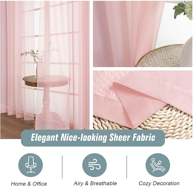 Blush Sheer Curtains for Window 72 inches Long 2 Panels Set, Soft Airy Modern - Image 4