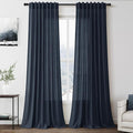 Nanspring Vintage Blue Linen Curtains 102 Inches Long Rod Pocket Back Tab by Nanspring