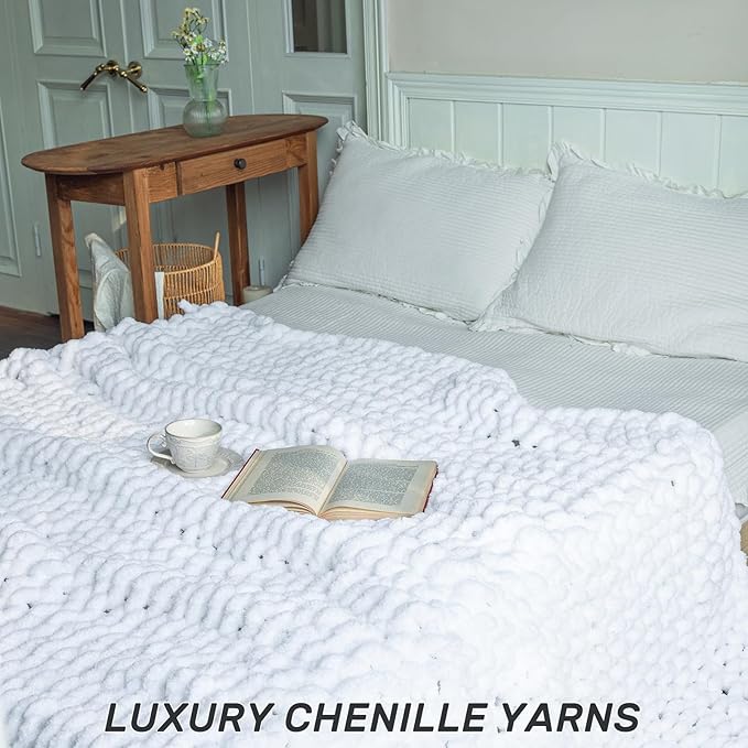 Chunky Knit Blanket - Luxury Soft Cozy 60 * 80 Throw Blanket,100% Woven Blanket Rope Knot Throw Blanket for Couch, Sofa, Home Decor, Gift - Machine Washable（White）