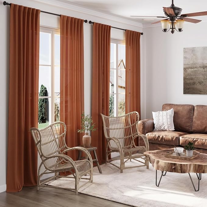 Nanspring Extra Long Linen Curtains 108 Inches Long 2 Panel Set Back Tab - Image 6