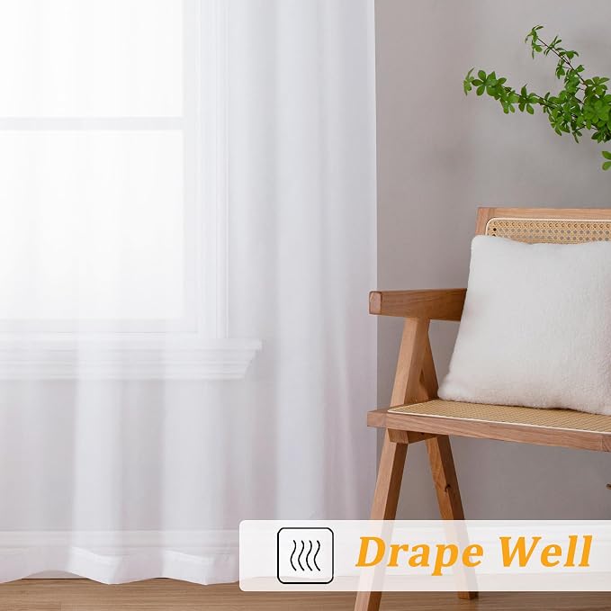 Gwine White Sheer Curtain Tiers 24 Inch Length, Light Filtering Voile Short - Image 7