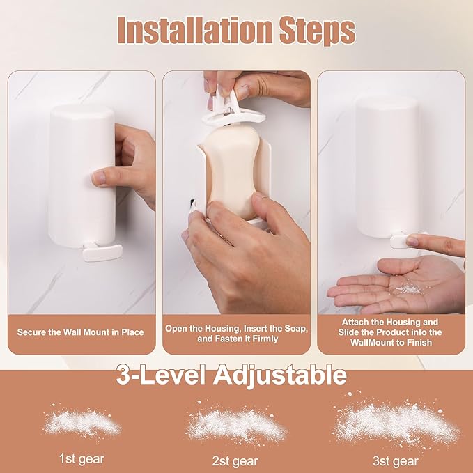 Bar Soap Dispenser & Grinder - Wall-Mounted Hygienic Soap Shaver with One-Touch Operation, No Drilling Easy Install for Bathroom/Kitchen (White, NO SOAP) - Perfect for Handmade Soap & Skincare