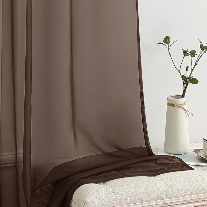 MIULEE Short Chocolate Brown Sheer Curtains 54 X 45 Inches, 2 Panels Set | - Image 4