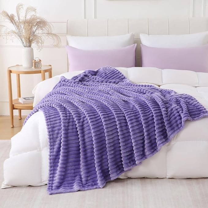 Lavender Throw Blanket for Couch Sofa 60x80 inches Striped Design | Fleece - Image 6