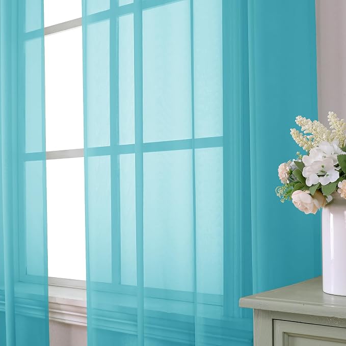 Aiyufeng Turquoise Sheer Curtains 54 Inch Length 2 Panels Set, Light Filtering - Image 2
